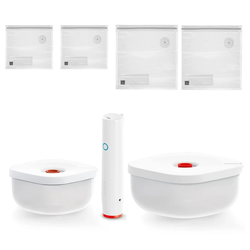 Guzzini - Save IT Vacuum Set: 450/975cc Containers, Pump, 2 Small/2 Large Bags, Gift Box - White, 20 x 20 x h10 cm - Image 1