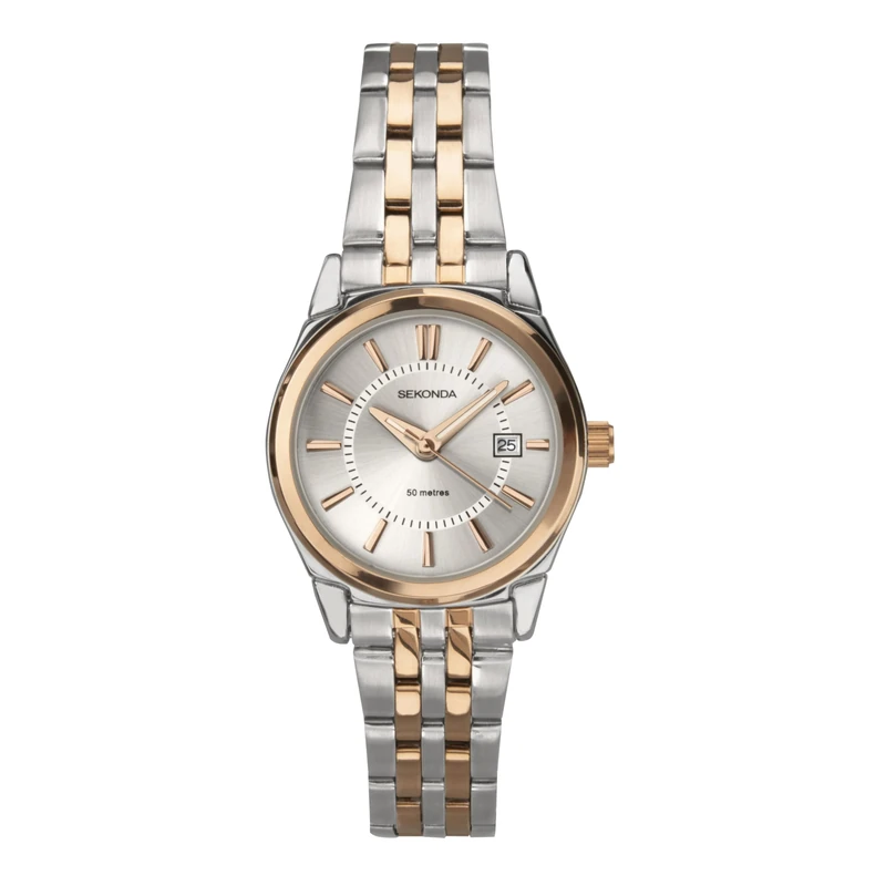 Sekonda Riley 30mm Women's Classic Quartz Watch Two Tone Silver and Rose Gold Plated with Stainless Steel Strap 50m Water Resistant