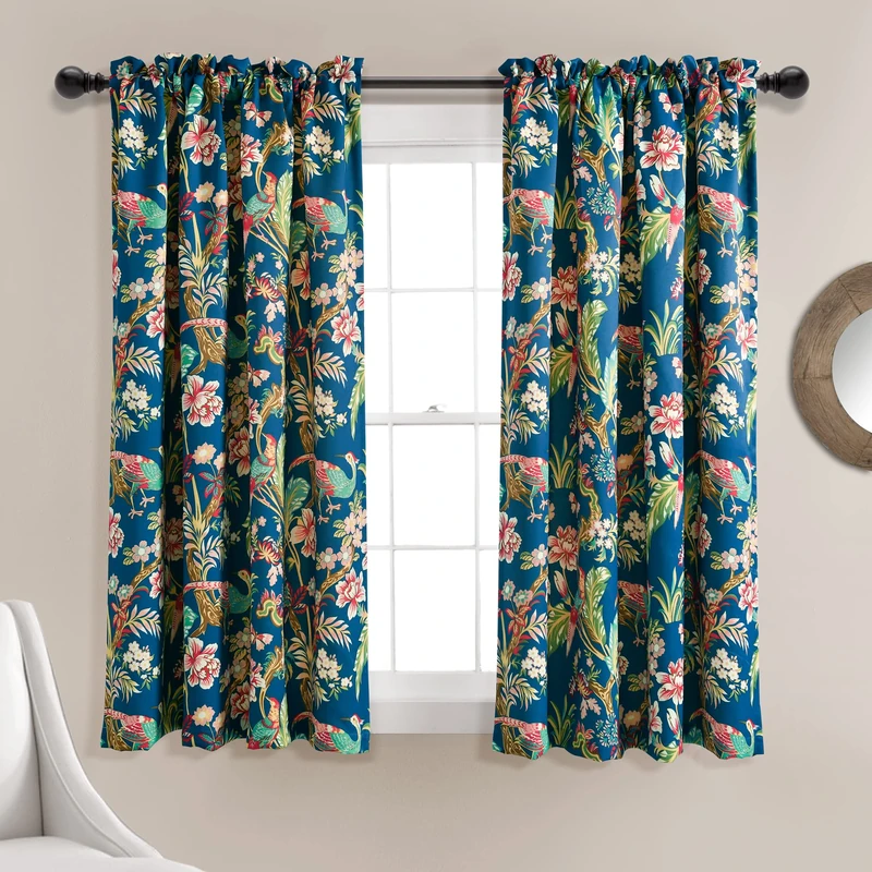 Lush Decor Dolores Light Filtering Window Curtain Panels Navy/Multi 52x63+2 Set - Image 1