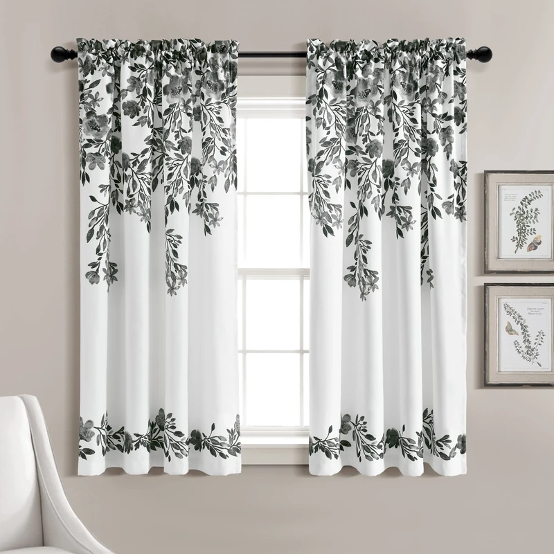 Lush Decor Tanisha Light Filtering Window Curtain Panel Pair, 63" L x 52" W, Black & White