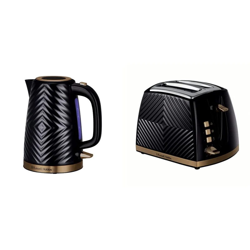 Russell Hobbs Groove Electric Kettle and Toaster Set, Black - Image 1