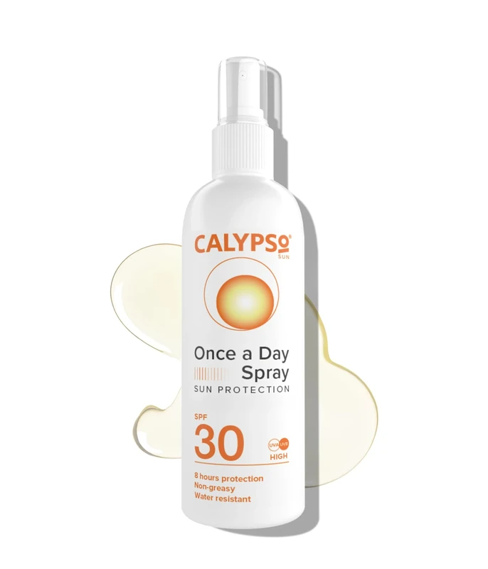 Calypso Once A Day Sun Protection Spray SPF30 | 8 Hours Sun Protection | Non Greasy | Water Resistant | 200ml, Transparent,package may vary