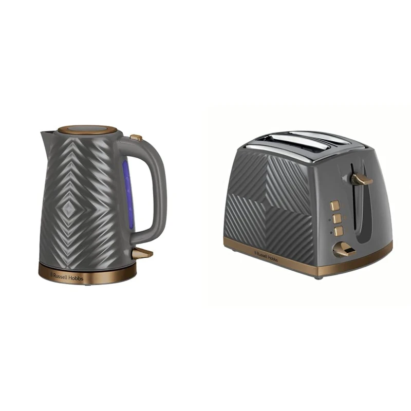 Russell Hobbs Groove Electric Kettle and Toaster Set, Grey