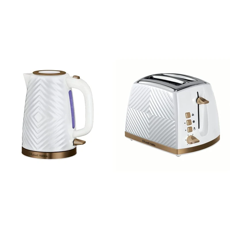 Russell Hobbs Groove Electric Kettle and Toaster Set, White