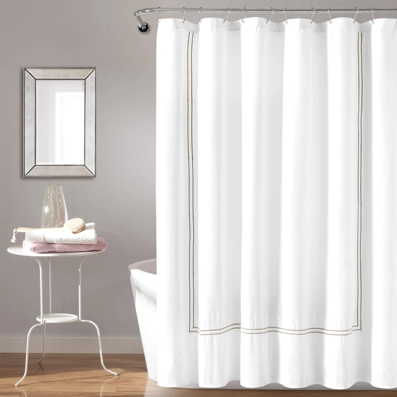 Lush Decor Hotel Collection Shower Curtain, 72" x 72", White & Wheat - Image 1