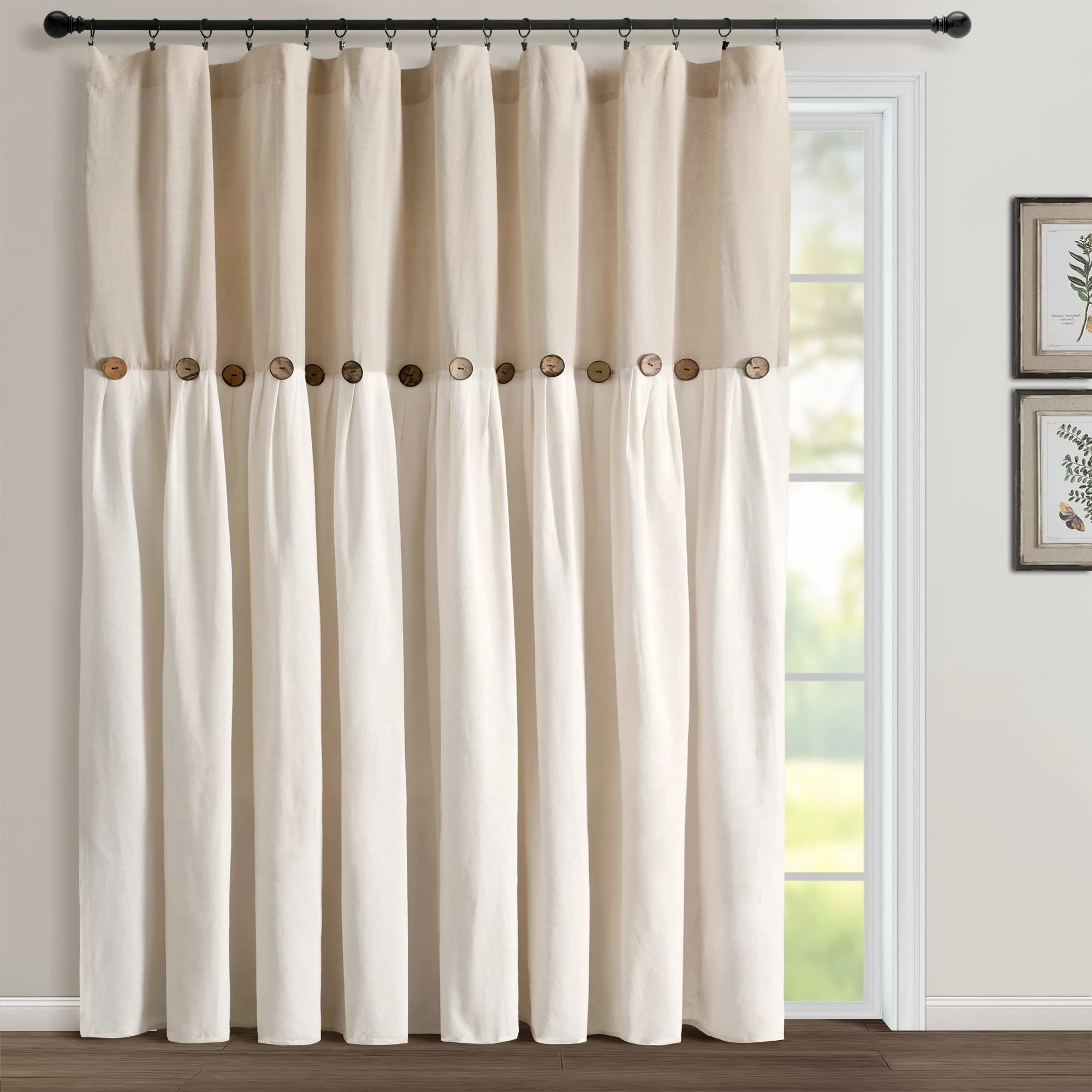 Lush Decor Linen Button Window Curtain Panel Linen Single 100x84