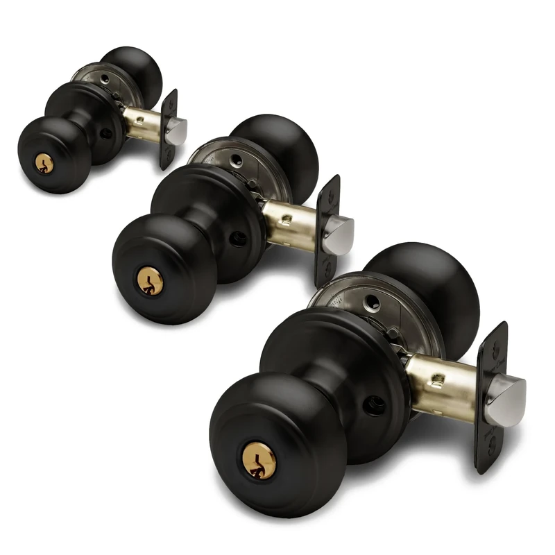 Copper Creek 3 Pack Colonial, Keyed Entry Function Door Knob - Black