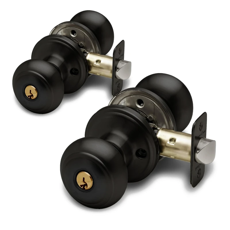 Copper Creek CK2040BC-2 Colonial Knob Keyed Entry Function Door Knob, 2 Pack, Black