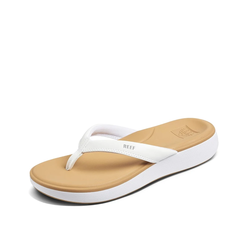 Reef Cushion Cloud Platform Sandals, White Tan, 7.5 UK
