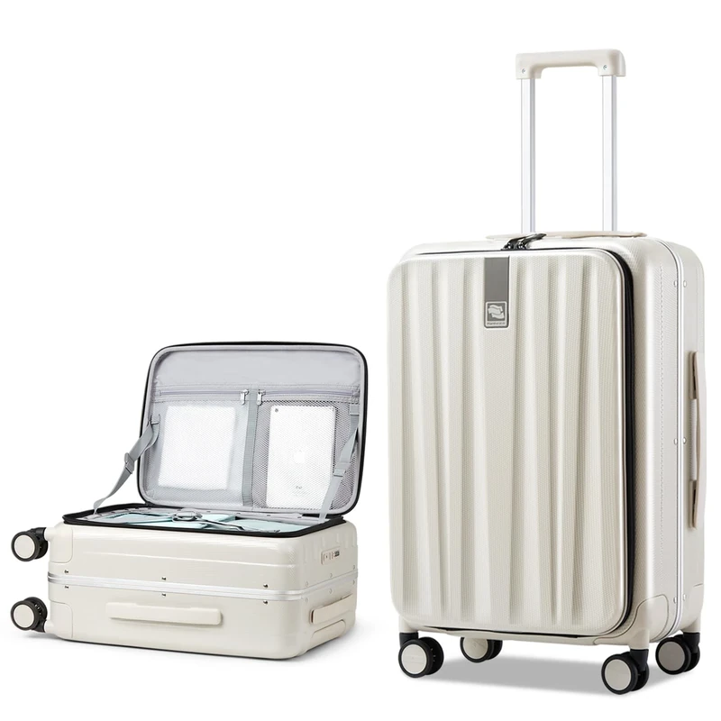 Hanke Suitcase Luggage Hard Shell Suitcase 26 Inch Large Suitcase 4 Wheels Hand Luggage, Checked in Lightweight Travel Suitcase Aluminum with TSA Locks & Front Opening- Ivory White