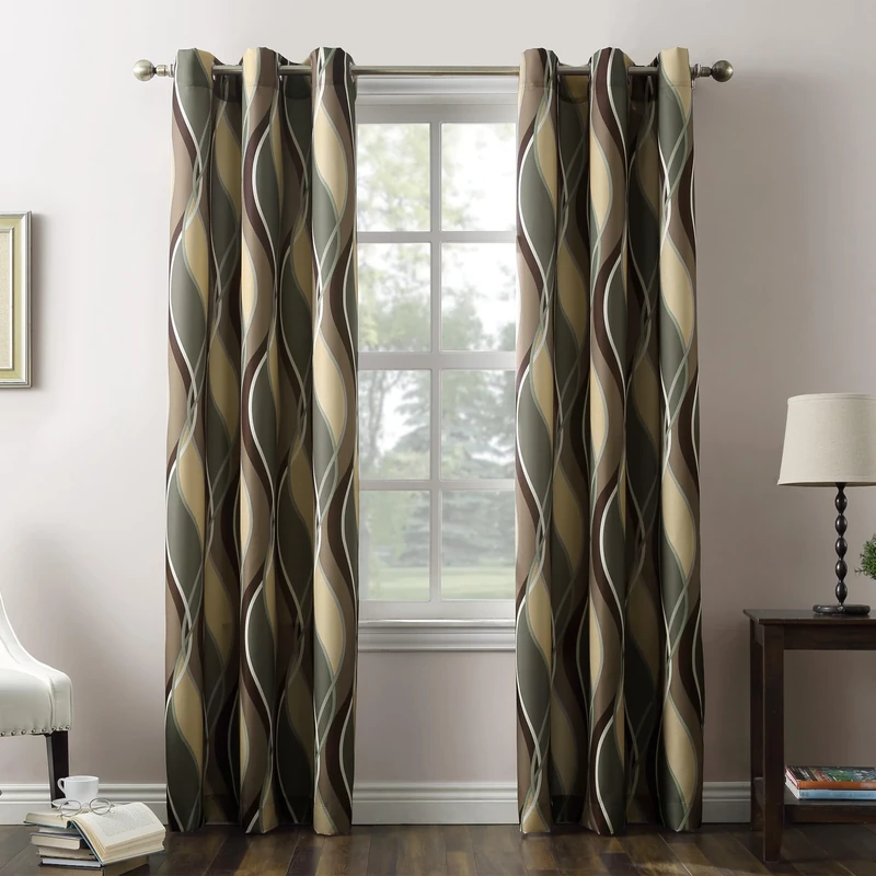 No. 918 Intersect 2-Pack Ogee Print Semi-Sheer Grommet Curtain Panel Pair
