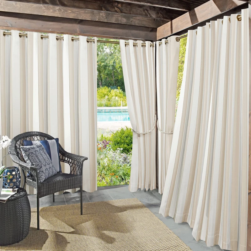 Sun Zero Valencia Cabana Stripe UV Protectant Curtains - Khaki
