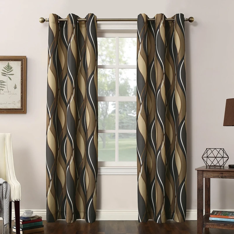 No. 918 Intersect 2-Pack Ogee Print Semi-Sheer Grommet Curtain Panel Pair