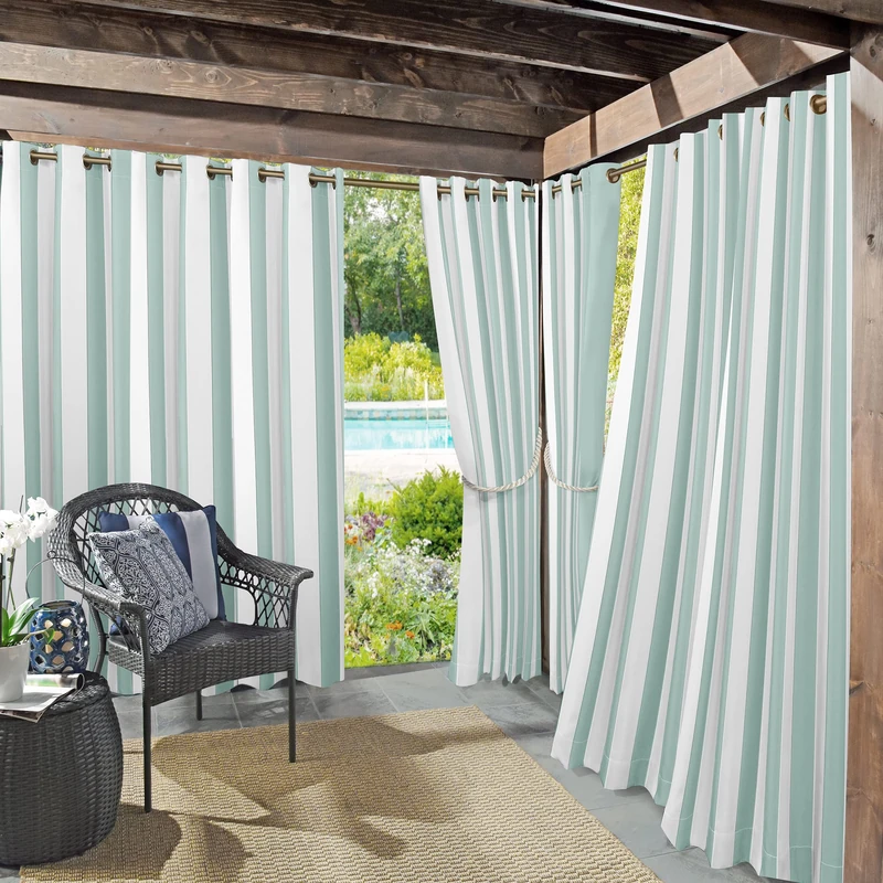 Sun Zero Valencia 2-Pack Cabana Stripe Indoor/Outdoor UV Protectant Energy Efficient Grommet Curtain Panel Pair