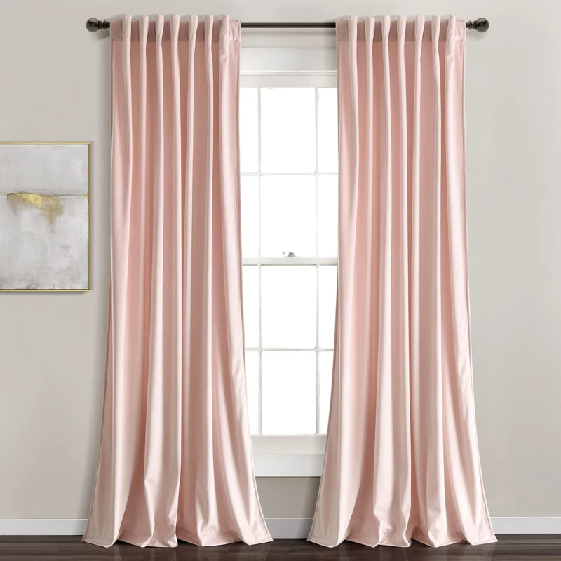 Lush Decor Prima Velvet Solid Light Filtering Back Tab/Rod Pocket Window Curtain Panel Pair, 84" L x 54" W, Blush
