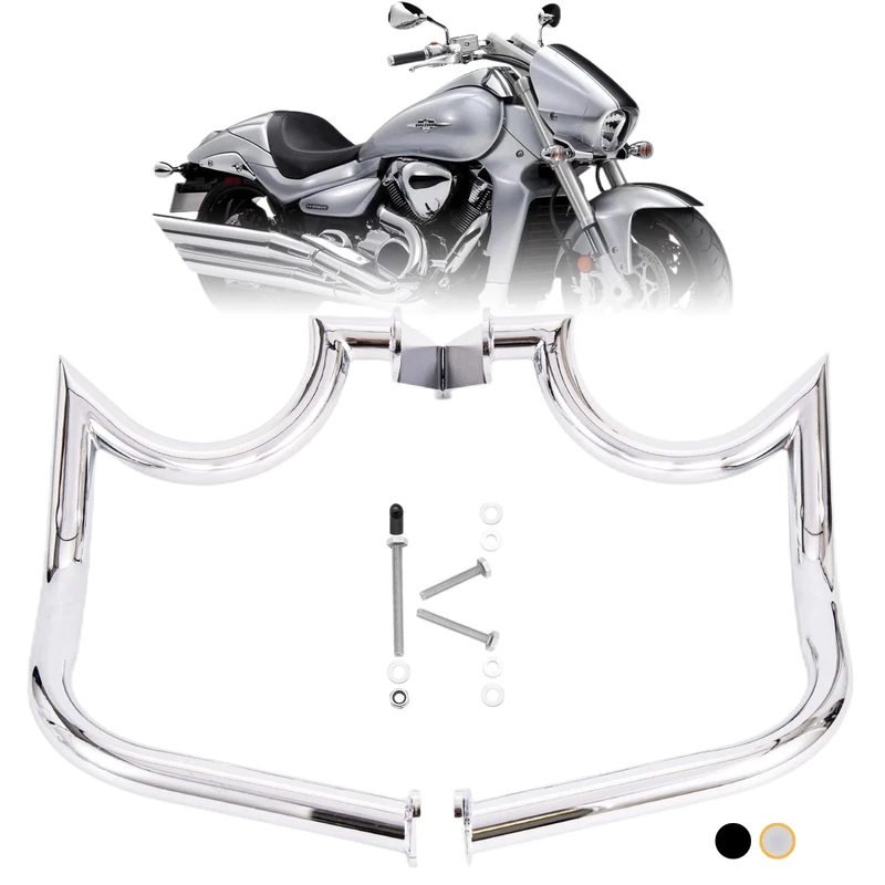 Kinglemc Mustache Engine Guard Highway Crash Bar for Suzuki Boulevard M109 M109R 06-2020 (Silver)