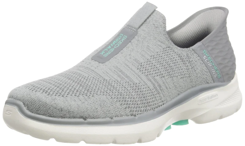 Skechers Women's GO Walk 6 Fabulous View Sneaker, Gray Textile/Trim, 3 UK