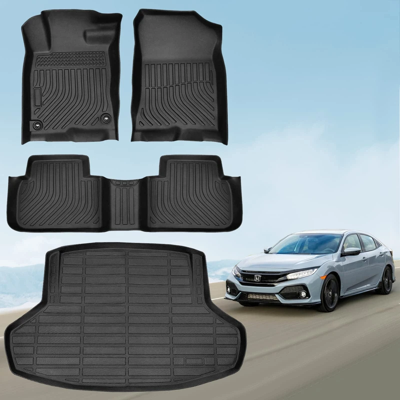 COTAZA 2022-2024 Honda Civic Floor Mats & Cargo Liner, Custom Fit, Black, TPE Material, Floor Mats + Cargo Liner, For Sedan & Si (Not Hatchback), 11th Gen Civic Accessories
