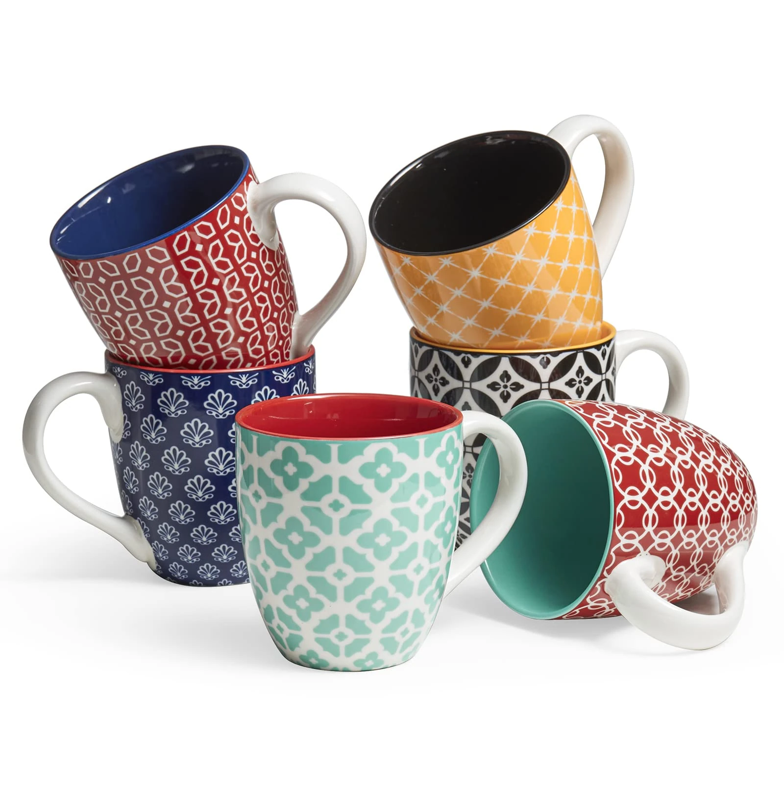 DOWAN Coffee Mugs Set of 6-19oz/560ml Ceramic Mugs Set - Large Tea Coffee and Hot Chocolate Cups - Oriental Classical Fancy Mugs - Great Gift for Lovers - Multicolor