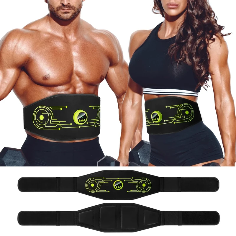 ABS Trainer Muscle Stimulator, EMS Muscle Stimulator, ABS Toning Belt, Abdominal Trainer for Men and Women, Non-Replacing Pad, 4 Stimulation Areas, 6 Training Modes, Hard-free Homeful Exercise (Green)