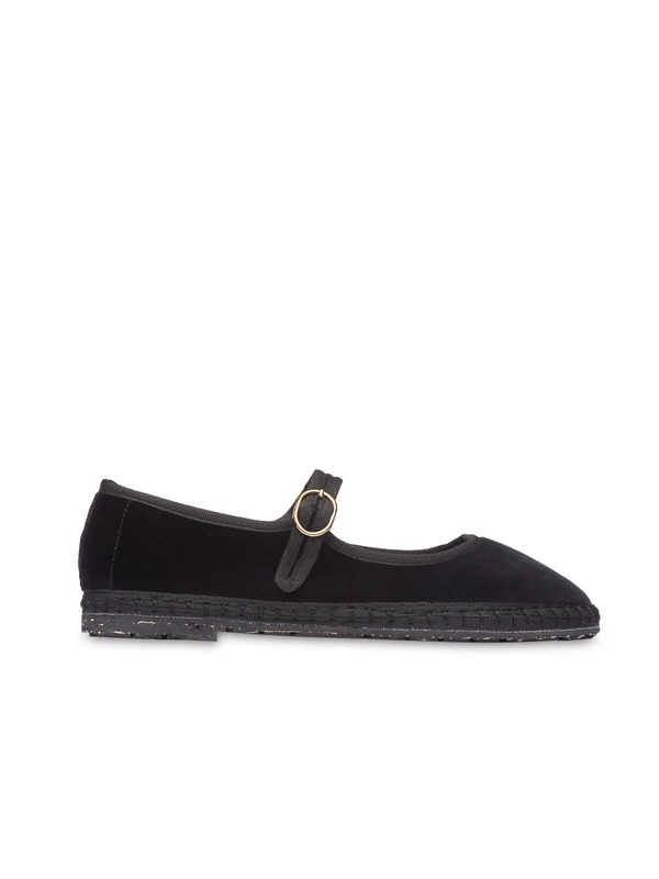 FLABELUS Antonia - Mary Jane Velvet - Color is Black Combined with Black Piping., Black/White, 5 UK