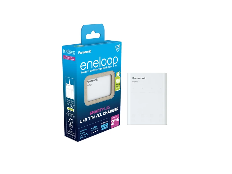 eneloop SmartPlus Travel USB Charger, for 1-4 AA/AAA Rechargeable Batteries, 2.25h Charging Time, 10 Safety Features, USB - Image 1