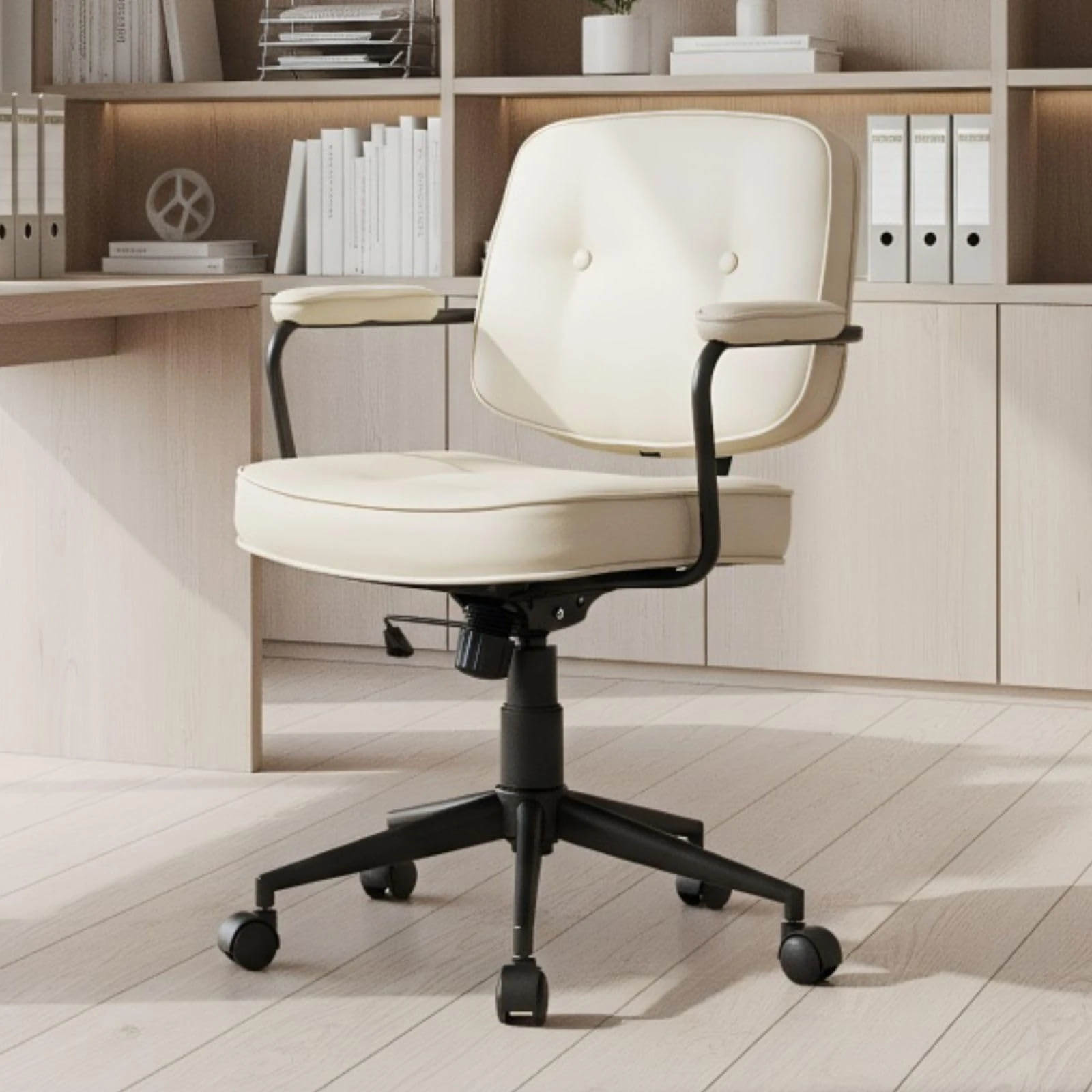 chairus PU Leather Home Office Desk Chairs Adjustable Armchair Ergonomic Swivel Computer Chair Upholstered Task Chair (White)