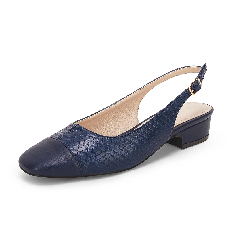 Rilista Women's Slingback Chunky Heels Closed Toe Backless Block Low Heel Dress Pumps Shoes, Navy, 6 UK