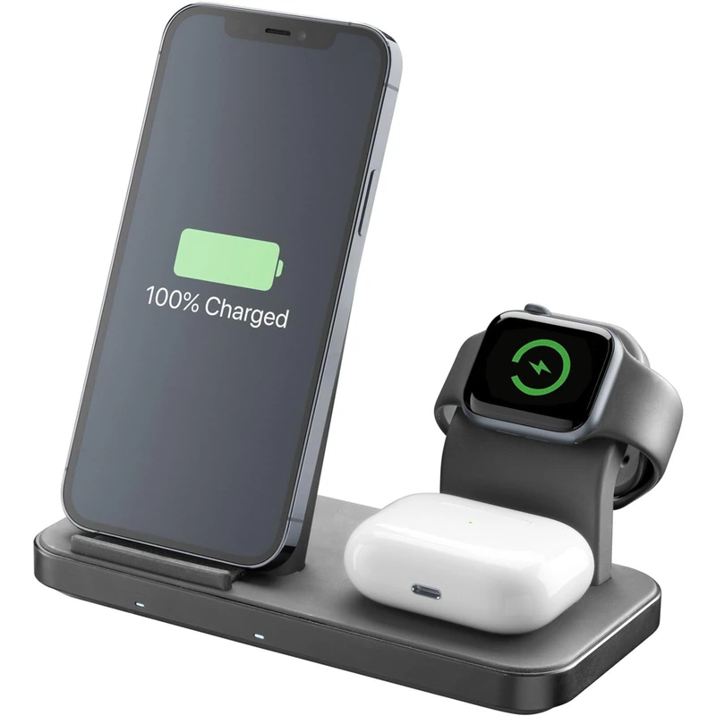 Cellularline | TRIO WIRELESS CHARGER | 3 in 1 Wireless Charger for Apple Devices: iPhone, Apple Watch, Airpods