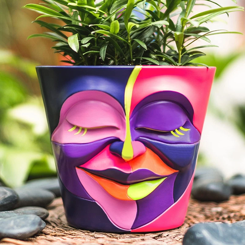 GUGUGO Abstract Rainbow Head Planter, Graffiti Face Planters Pots with Drainage, Flower Plant Pots for Indoor Plants, Unique Funny Small Succulent Desk Vase for Plant Lover Gifts, B