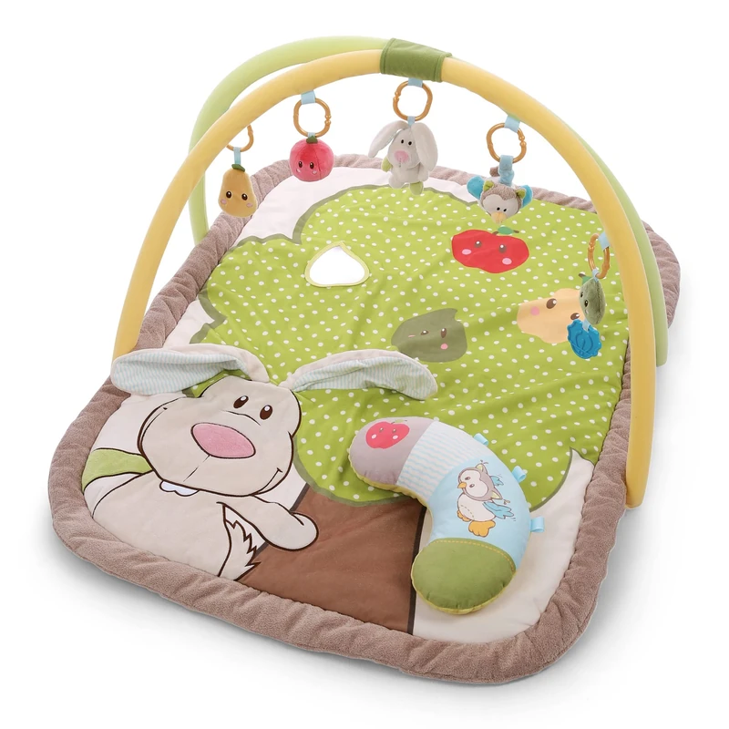 NICI Activity Blanket with Play Pillow Featuring Bunny & Owl, 80 x 110 cm I Play Arch with 5 Detachable Figures in Carrying Bag I Baby Play Mat - 48510