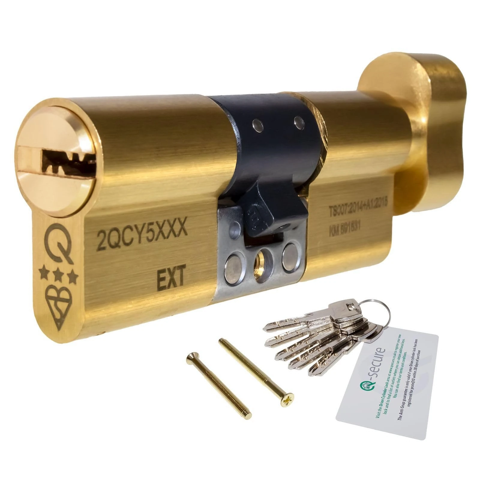 Brass, 55/40 (95mm) greenteQ Orion TS007 3-Star Anti-Snap Thumbturn Euro Cylinder Twist Lock Door Barrel