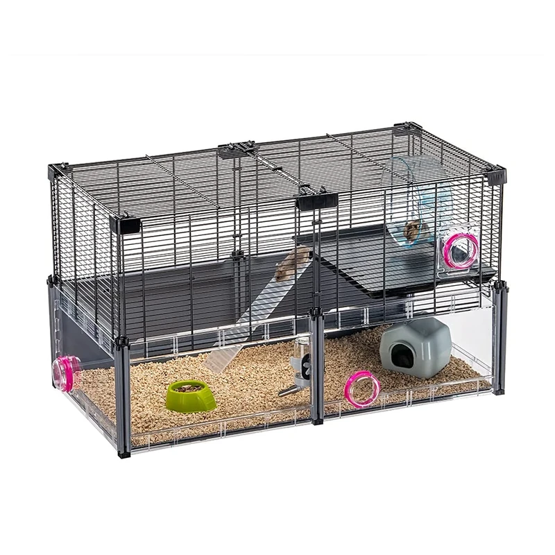 Ferplast MULTIPLA HAMSTER Hamster Cage - Customizable Multi-Level Design - Interactive Transparent Base - Exercise Wheel & Accessories - Tubes Connect&Play - 72.5x37.5xh42cm