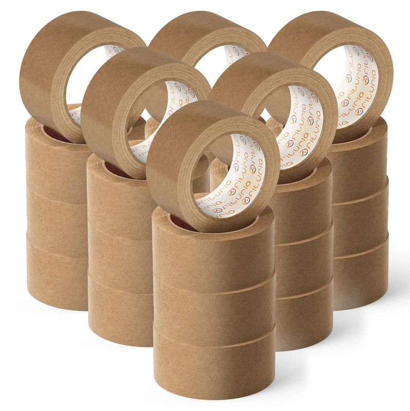 Organic Brown Kraft Paper Adhesive Tape, Body Tape for Packing, Framing or Seal, Safe and Sturdy Packaging - Ofituria (72mm x 80mts - Kraft, 24 Rolls)