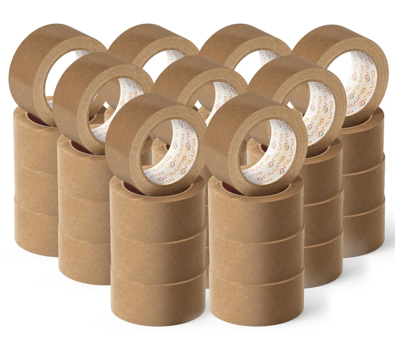 Organic Brown Kraft Paper Adhesive Tape, Body Tape for Packing, Framing or Seal, Safe and Sturdy Packaging - Ofituria (48mm x 80mts - Kraft, 36 Rolls)