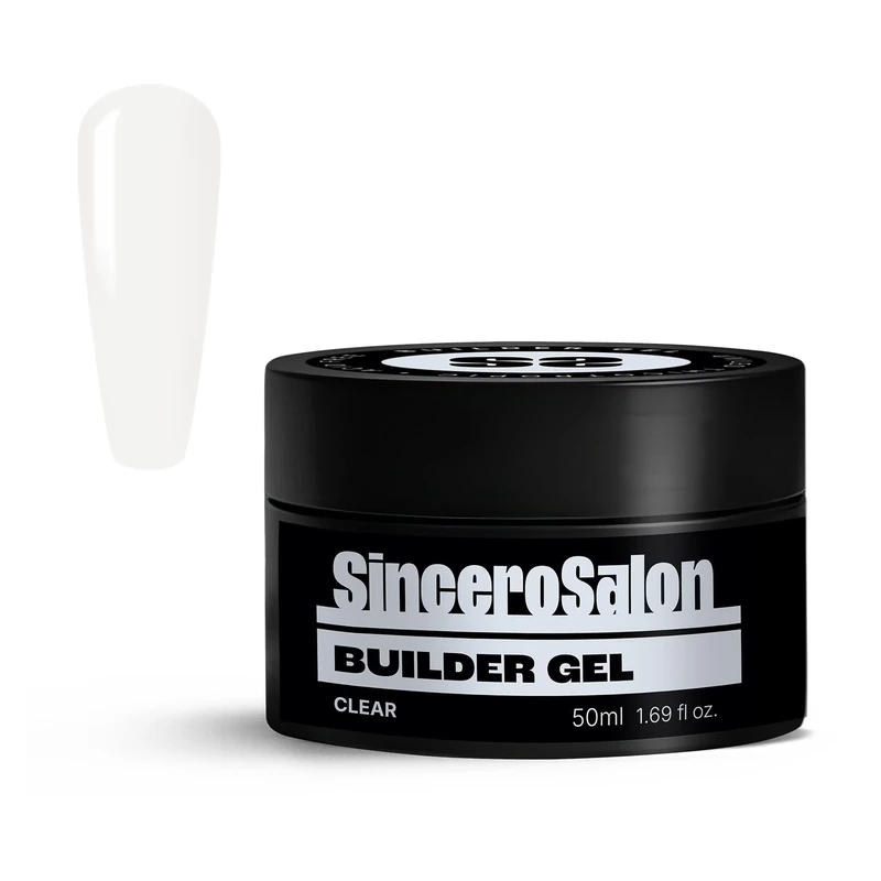 Sincero Salon Solid Builder Gel for Nails - Clear - Hard Gel Builder for Extension - Nail Repair and Strengthener - LED UV Builder Gel for Nails - Use with Nail Forms - Nail Hardener Gel 50ml