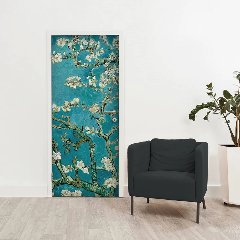 Premium PVC Door Stickers, Van Gogh Almond Door Cover, Easy and Bubble Free Application, Interior Door Coverings 83 x 210 Trimmable