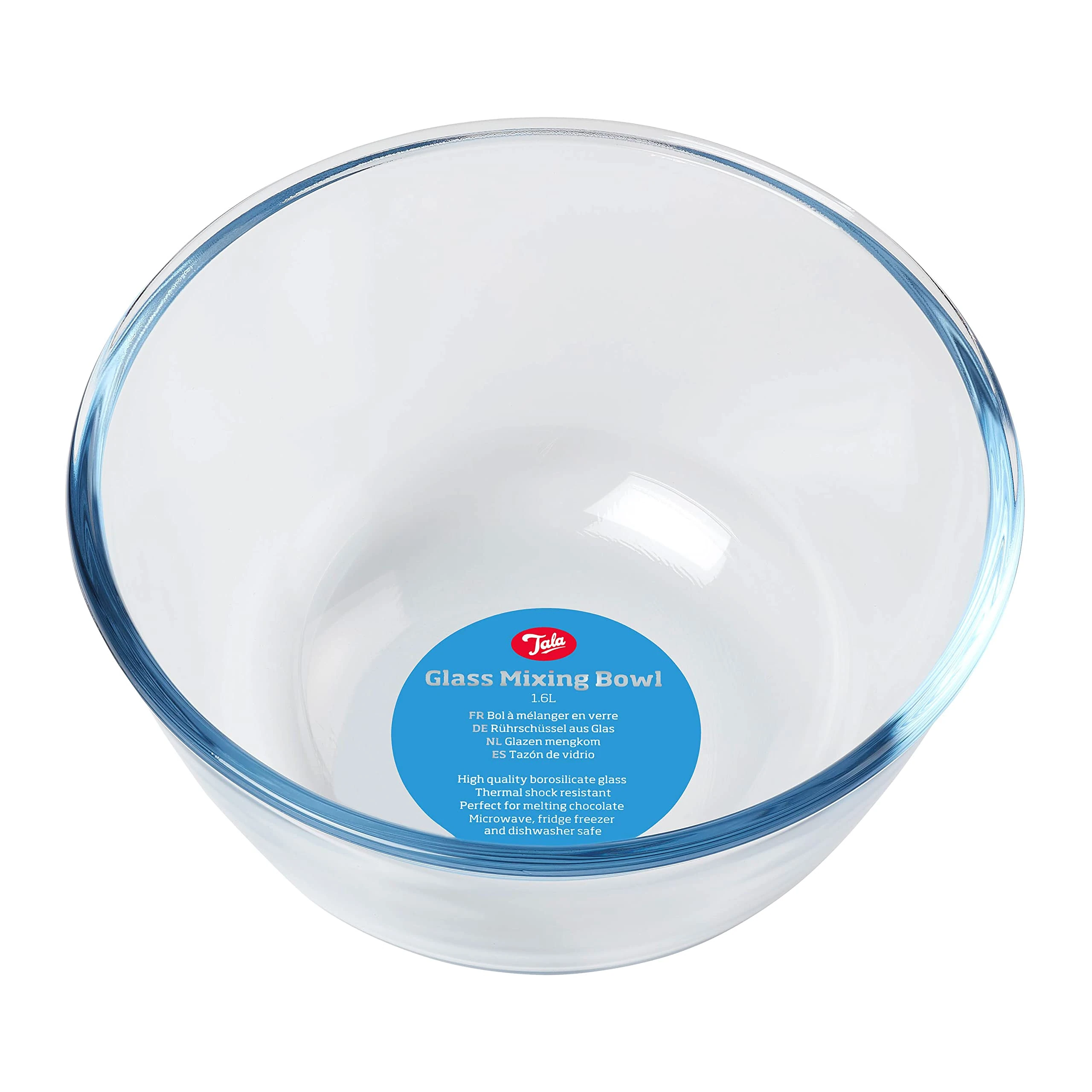 Tala Borosilicate 1.6L Glass Mixing Bowl, Perfect for Everyday Baking, Food Prep, Melting Chocolate, Withstands Temperatures up to 240ËšC, Fridge, Freezer and Dishwasher Safe