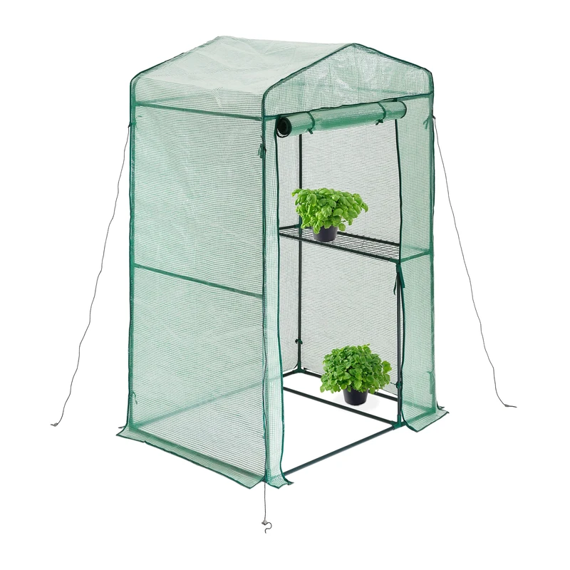 Relaxdays Foil Greenhouse, HWD: 185 x 125 x 95 cm, Walk-in Plants Cultivation House with Shelf, Iron & PE, Zipper, Green