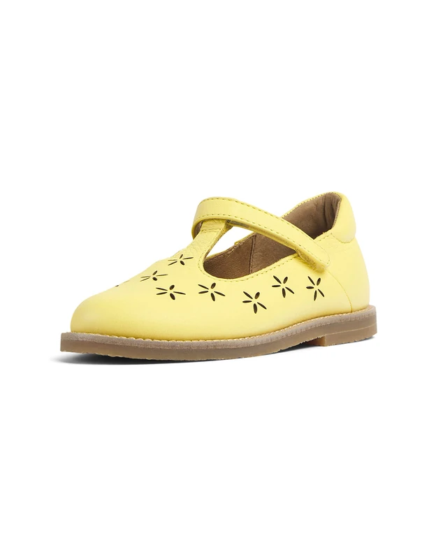 Camper Girls' Savina K800474 T-Strap Shoe, Pastel Yellow 007, 1 UK