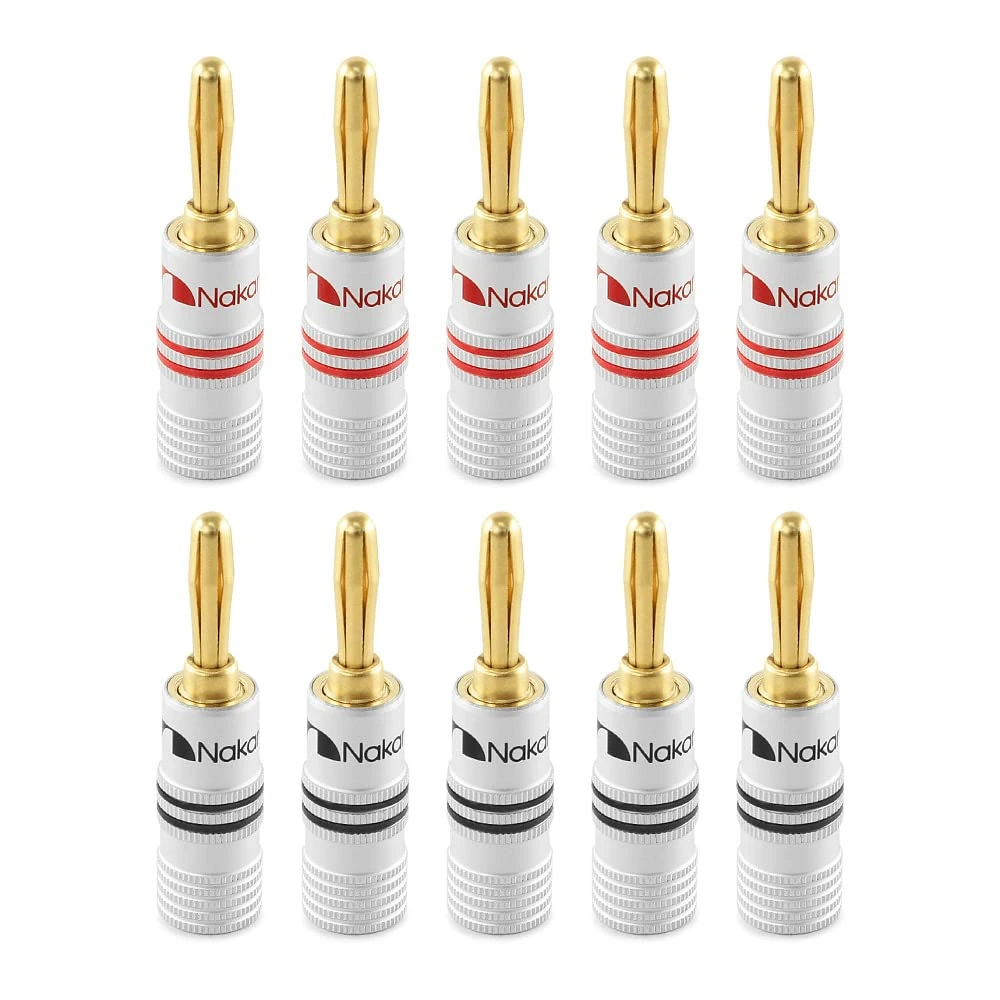 Nakamichi Excel Series 24k Gold Plated Banana Plug 12 AWG - 18 AWG Gauge Size 4mm for Speakers Amplifier Hi-Fi AV Receiver Stereo Home Theatre Audio Wire Cable Screw Connector 10 Pcs (5-Pairs)
