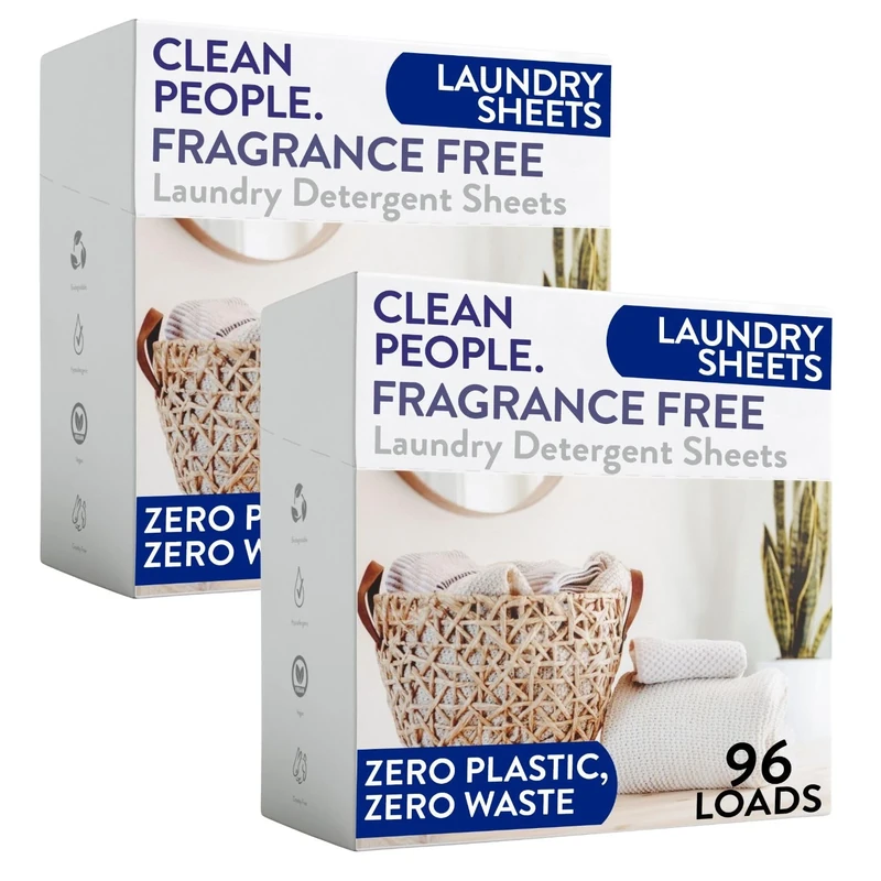 Clean People Laundry Detergent Sheets - Recyclable Packaging, Hypoallergenic, Stain Fighting - Ultra Concentrated, Laundry Soap - Fragrance Free, 192 Pack