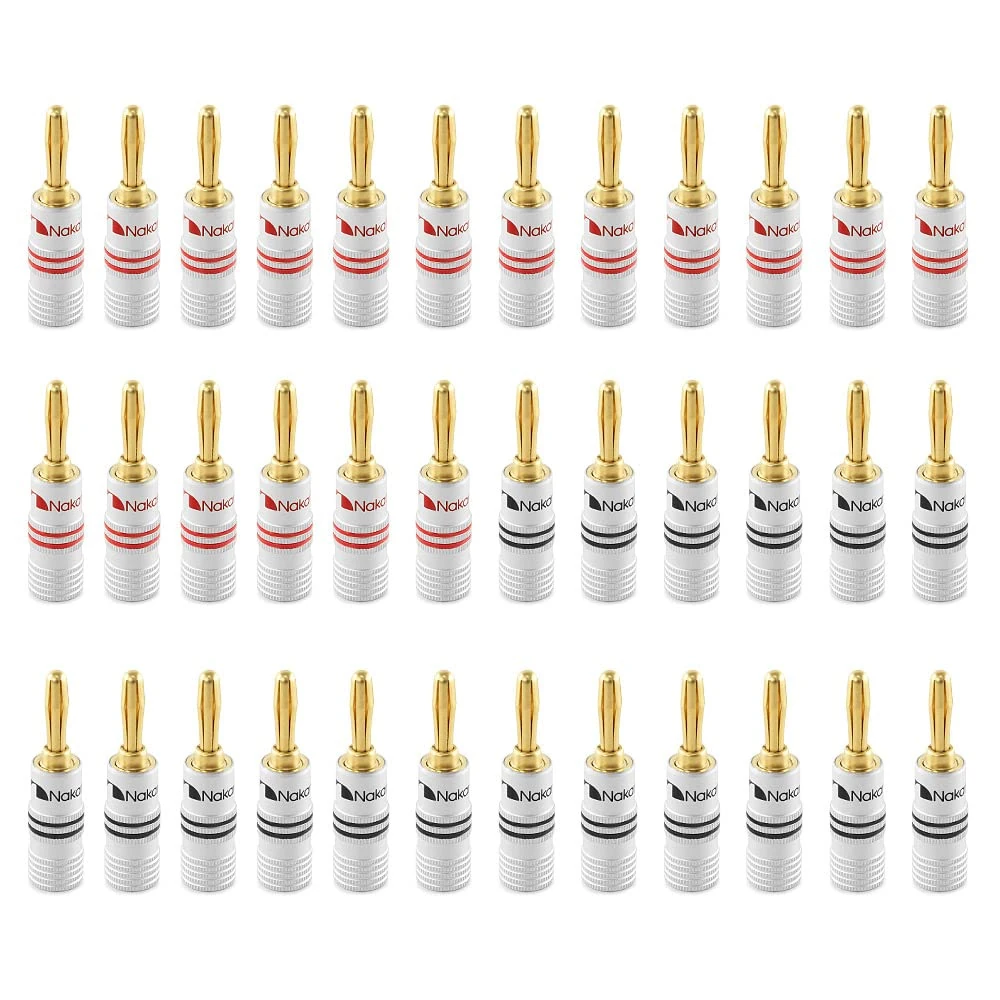 Nakamichi Excel Series 24k Gold Plated Banana Plug 12 AWG - 18 AWG Gauge Size 4mm for Speakers Amplifier Hi-Fi AV Receiver Stereo Home Theatre Audio Wire Cable Screw Connector, 36 Pcs (18-Pairs)