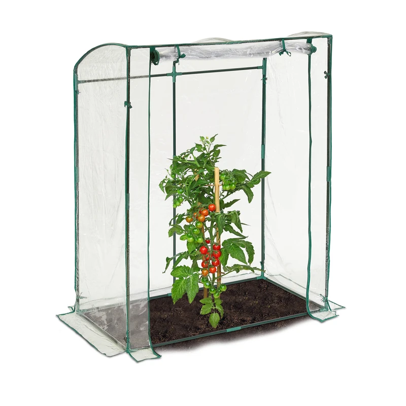 Relaxdays Tomato Greenhouse, PVC Cover, HWD: 170 x 130 x 75 cm, Walk-in Cultivation Room with Door, Transparent/Green