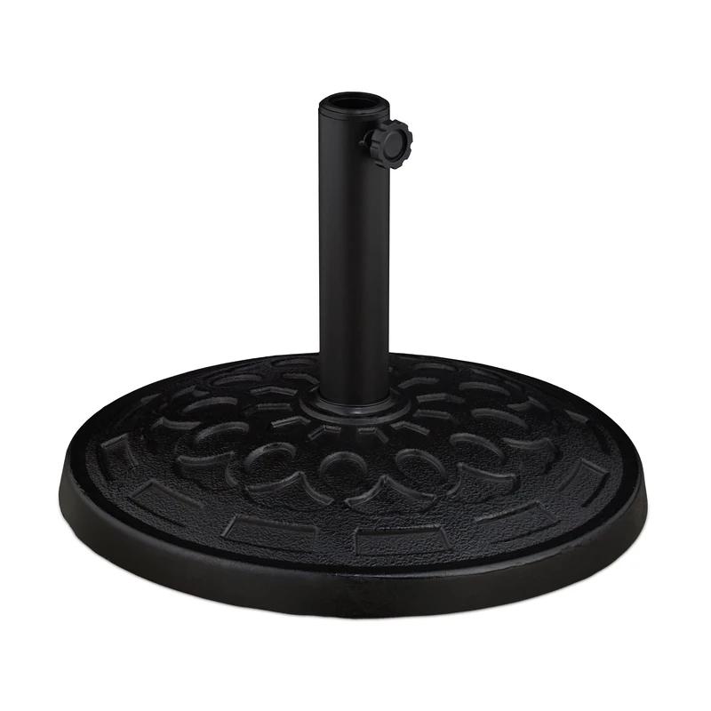 Relaxdays Parasol Stand, Round Heavy Base, for Beach Umbrella Poles 32-48mm, Pool, Garden & Camping, 34 x 48.5 cm, Black
