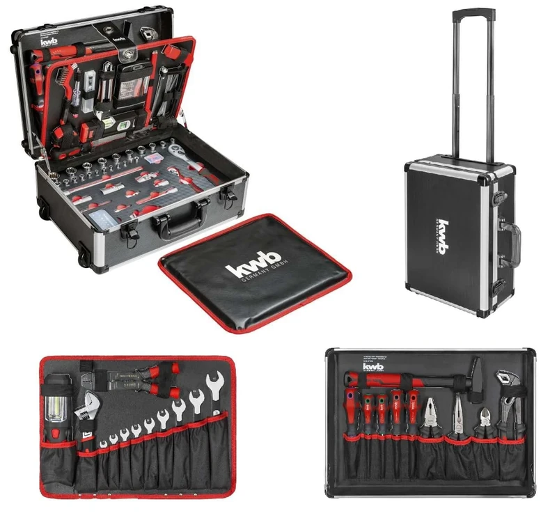 KWB TOOLBOX WITH TROLLEY FUNCTION, 175-PIECE, FILLED, TOOLS IN STURDY ALUMINIUM CASE, LARGE TOOL SET, FOR HOME IMPROVERS, DIY ENTHUSIASTS, AND CRAFT MASTERS, LOCKABLE INCLUDING 2 KEYS