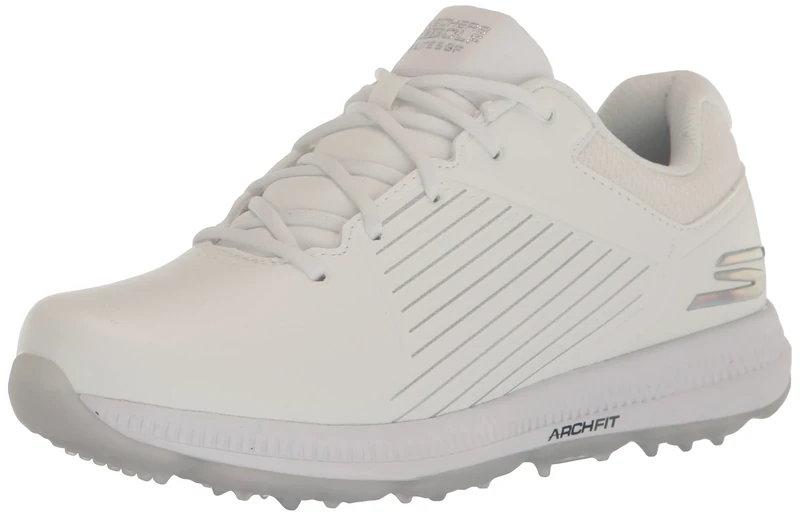 Skechers Mens Go Golf Elite 5 Arch Fit Waterproof Golf Shoe Sneaker, White/Silver, 9
