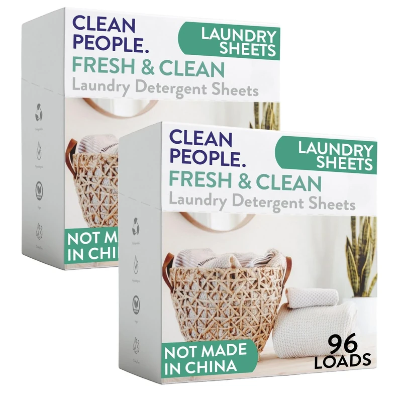 Clean People Laundry Detergent Sheets - Recyclable Packaging, Hypoallergenic, Stain Fighting - Ultra Concentrated, Laundry Soap - Fresh Scent, 192 Pack