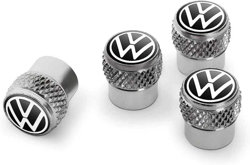 Volkswagen New VW Logo Rubber Valves Brass Valve Caps Silver 000071215D