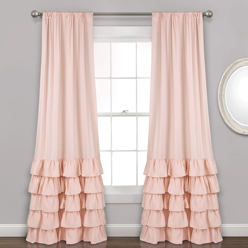 Lush Decor Allison Ruffle Window Curtain Panel Pair, 95" L x 40" W, Blush